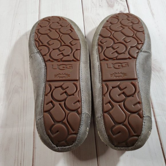 Ugg Slippers 7 Slip On Shoes Gray Suede Faux Fur Lined Comfort Womens - Picture 7 of 8